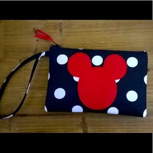 Mickey Black White & Red Polka Dot Wristlet Clutch